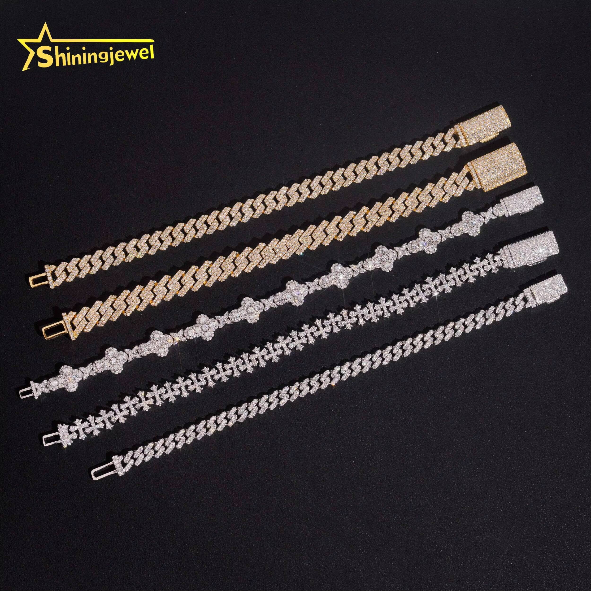 Hot Sale Iced Out Cuban Link Bracelet 925 Sterling Silver Gold Plated Pass Diamond Test VVS Moissanite Cuban Bracelet