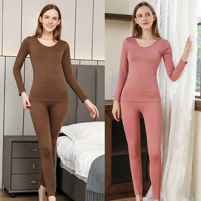 1 Set Warm Thermal Underwear Sexy Ladies Intimates Long Johns Women Shaped Sets Female Middle Collar Thermal Shaping Clothes 251027