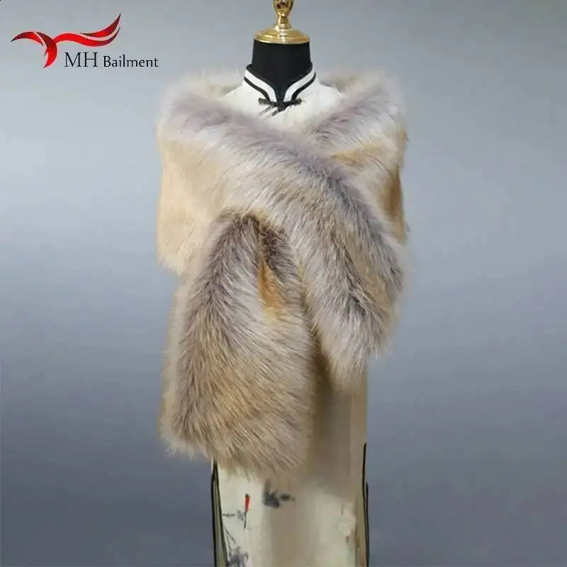 32 Colors 16530cm Women Warm Faux Fox Fur Shawl Winter Ladies Plush Scarf Wraps Cloak Coat Wedding Long Cape Scarves 251023