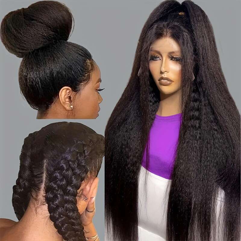 13X5 Lace Front Kinky HD Transparent Yaki Straight Frontal Closure Human Wigs For Women 200% Density Glueless Wig Pre Plucked With Baby Hair