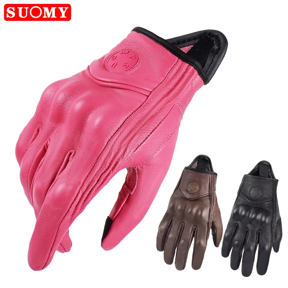 Suomy Vinatge Goatskin Motorcycle Gloves Summer Men Brown Retro Leather Motorbike Motocross Glove Lady Motorcyclist Guantes 251027