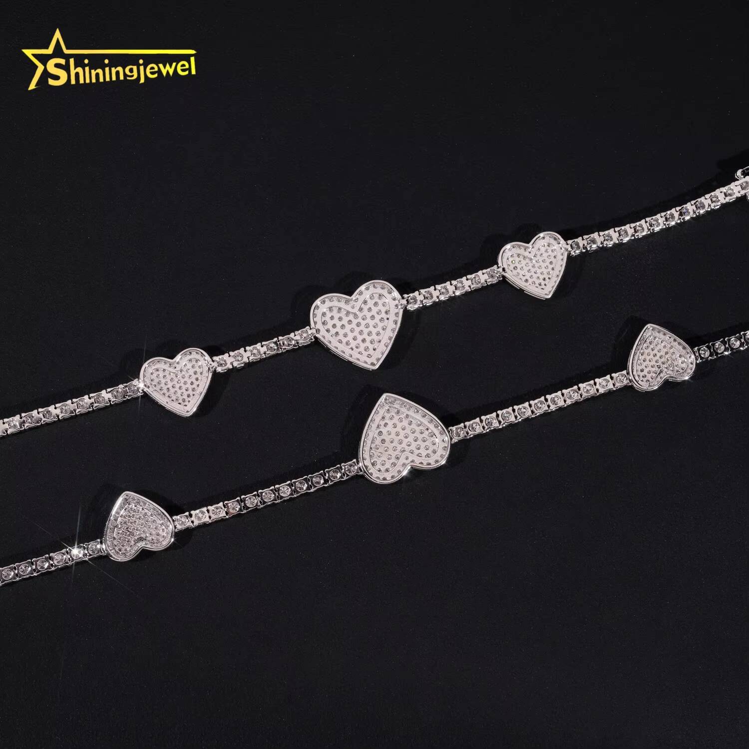 Fine Jewelry Iced Out 925 Silver Heart Style 3MM Moissanite Tennis Necklace High Quality Custom Moissanite Tennis Chain for Men