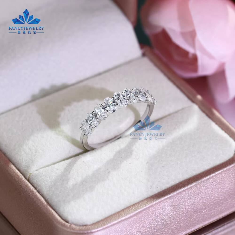 Factory Custom 3x5mm Oval Half Eternity Band Ring 10k 14k 18k Solid Gold Lab Grown Diamonds DEF VVS1 HPHT CVD Lab Diamonds Ring