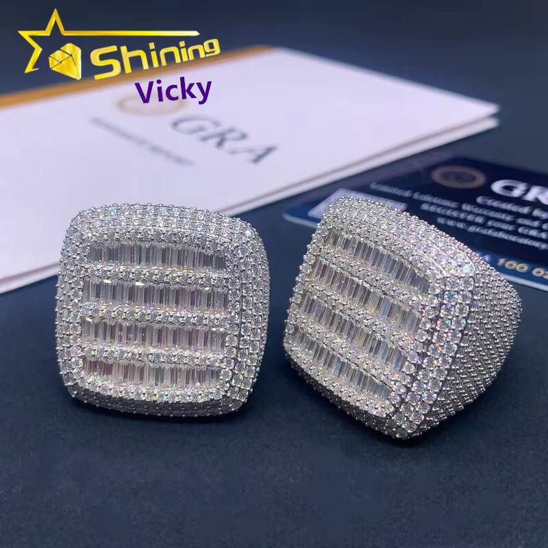 Fine Jewelry Luxury Men Hip Hop Ring Custom 925 Sterling Silver Iced Out Baguette Moissanite Diamond Ring