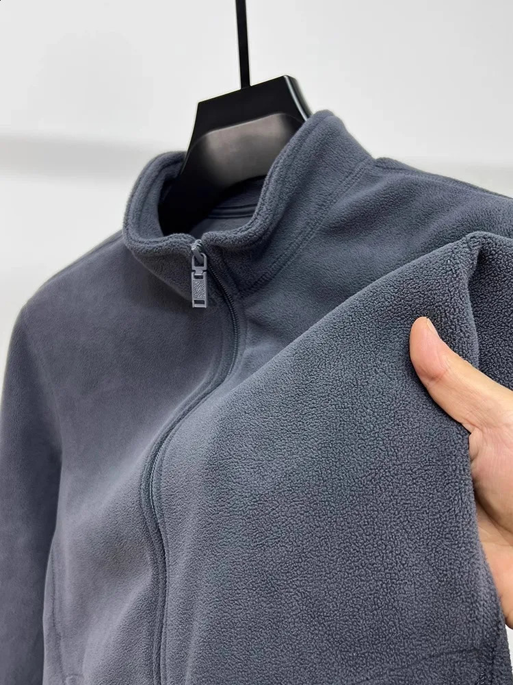 Mens Double Sided Fleece Jacket with Stand Up Collar and Zipper Warm Windproof Windbreaker Casual Sportswear 251027