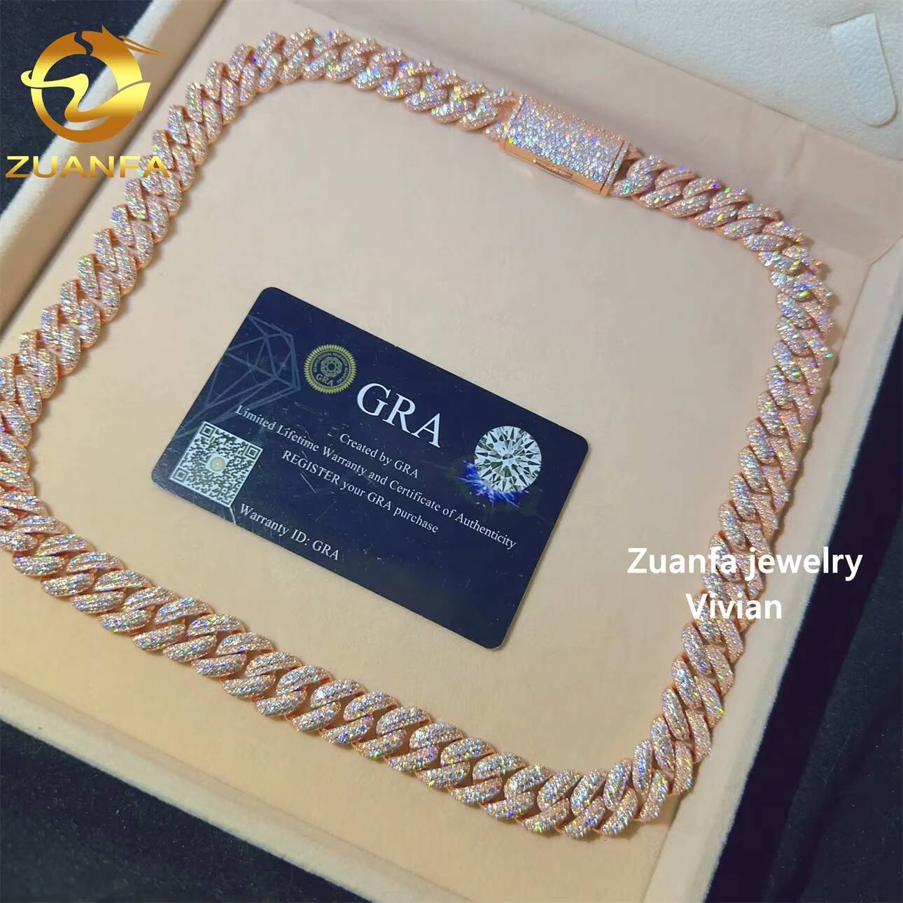 Pass Diamond Tester VVS Moissanite Diamond 13MM Moissanite Necklace Sterling Silver 925 Hip Hop Miami Cuban Link Chain Necklace