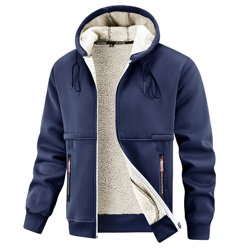 Men Winter Jacket Fleece Lined Hooded Thicken Casual Warm Coat EU Size Solid Loose Hoodie Outwear Parks Mens Clothing Top 251027