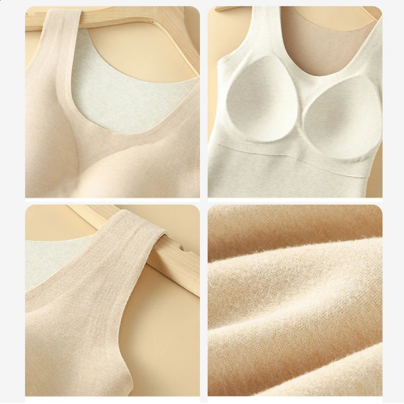 Thermal Underwear Tops Vest Winter Womens Bottoming Top with Chest Pad Camisole Slim Warm Wool Silk Velvet Thermal Shirt Tank 251027