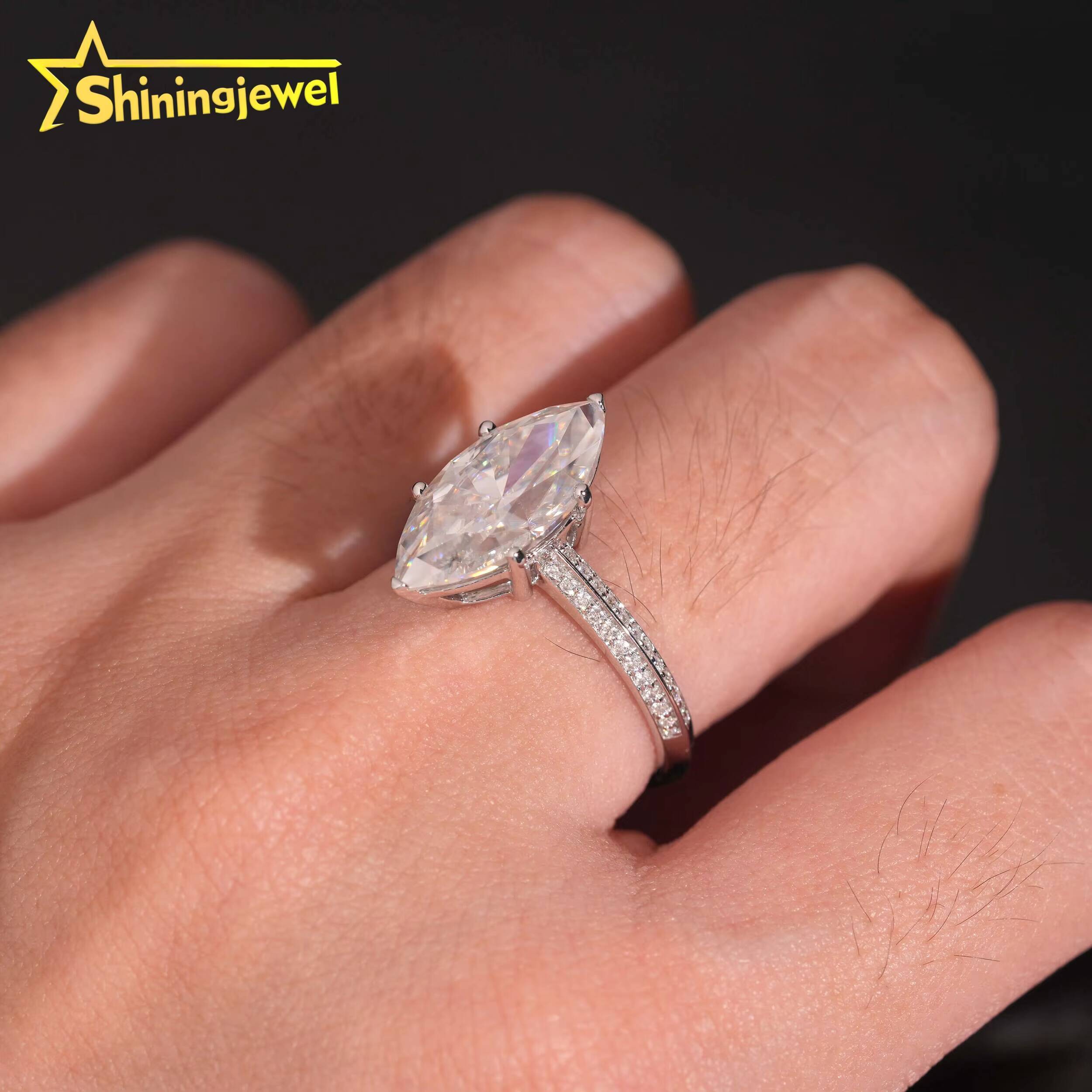 Fine Jewelry 18K Real Gold D VVS 3CT Marquise Cut Moissanite Ring Custom Women Engagement Ring Daily Wear