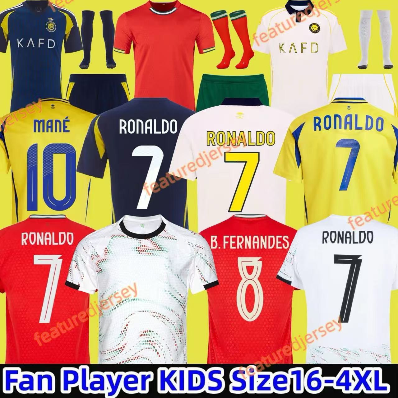 25 26 Al Nassrs FC Portugal Jerseys Kits Ronaldo 2024 2025 2026 CR7 BERNARDO BRUNO FERNANDES Children Athletic Outdoor Apparel Kids Football Shirts duran HOME