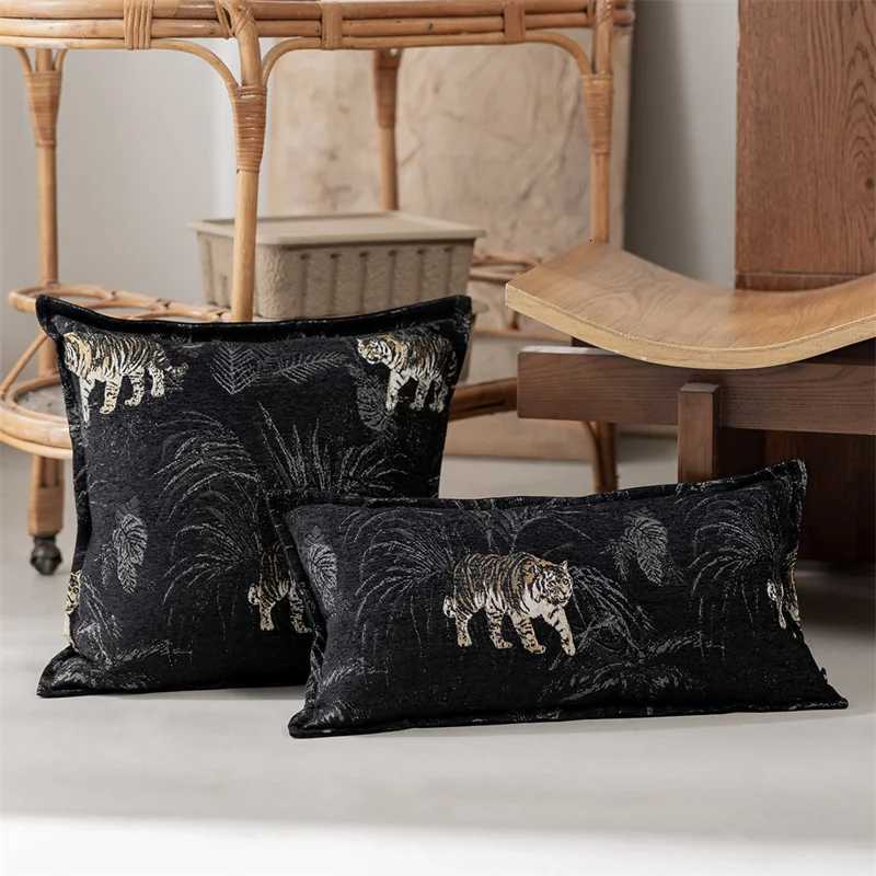 Pillow Case Leopard Chenille Cushion Cover Rectangle 30x60cm case Shell For Sofa Bed Couch Home Decoration Light Luxury Vintage Black C251028