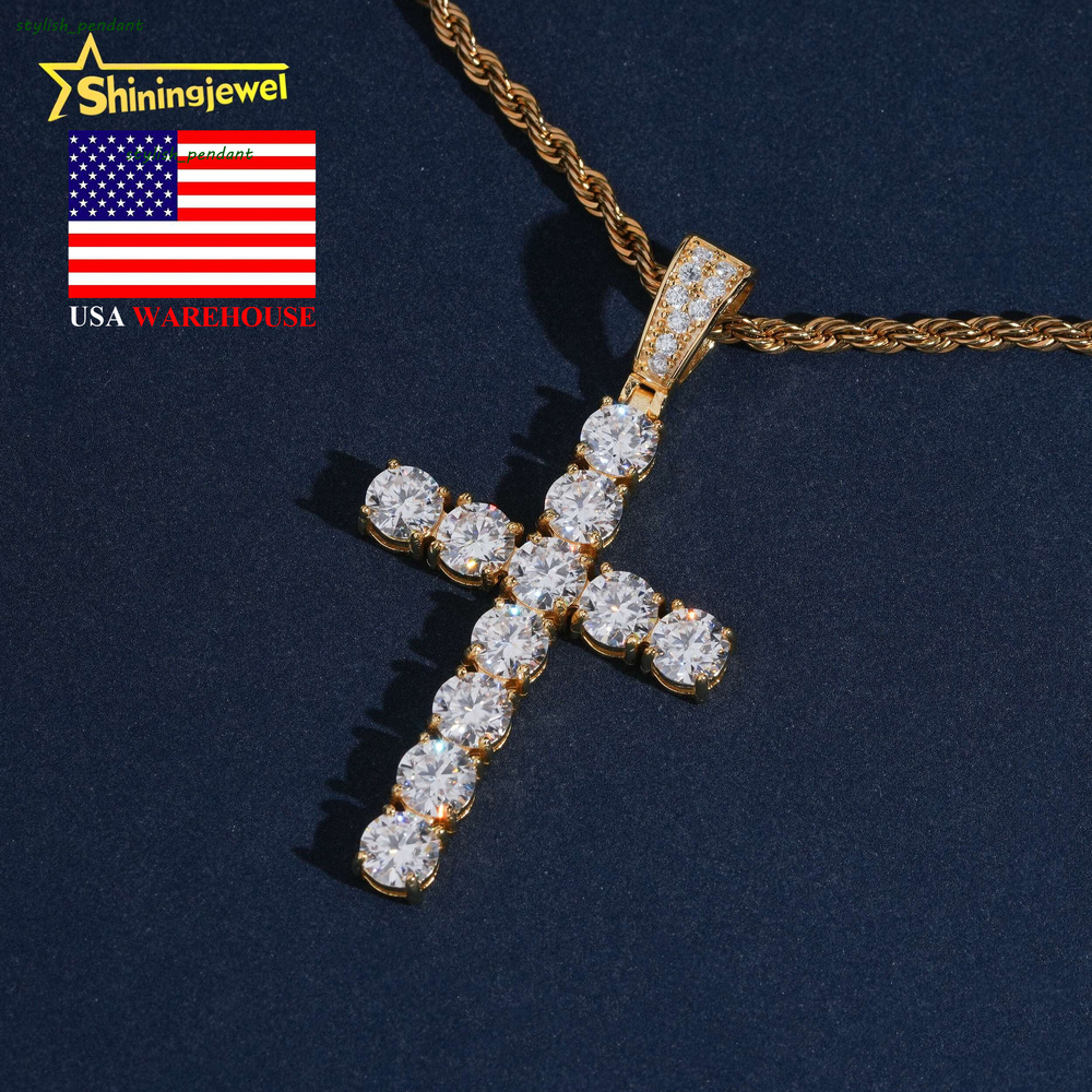 USA Warehouse Affordable Big Diamond 6mm Moissanite Cross Pendant Collection Hip Hop Iced Out Pendant Religious Jewelry