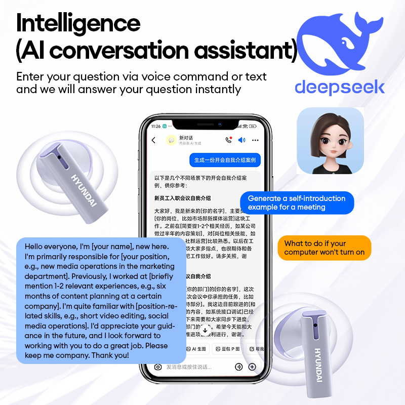 HYUNDAI AI Translator TWS Headphones HY-C19 LCD Touch Screen Wireless Bluetooth V6.0 Earphones Sport HD Stereo Sound Longlife Earbuds