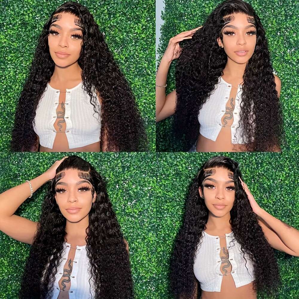 Brazilian Virgin Human Kinky Front 4X4x1 Transparent HD Lace Frontal Wig Wave For Women Pre Plucked With Baby Hair 200% Density Natural Black Color Cu