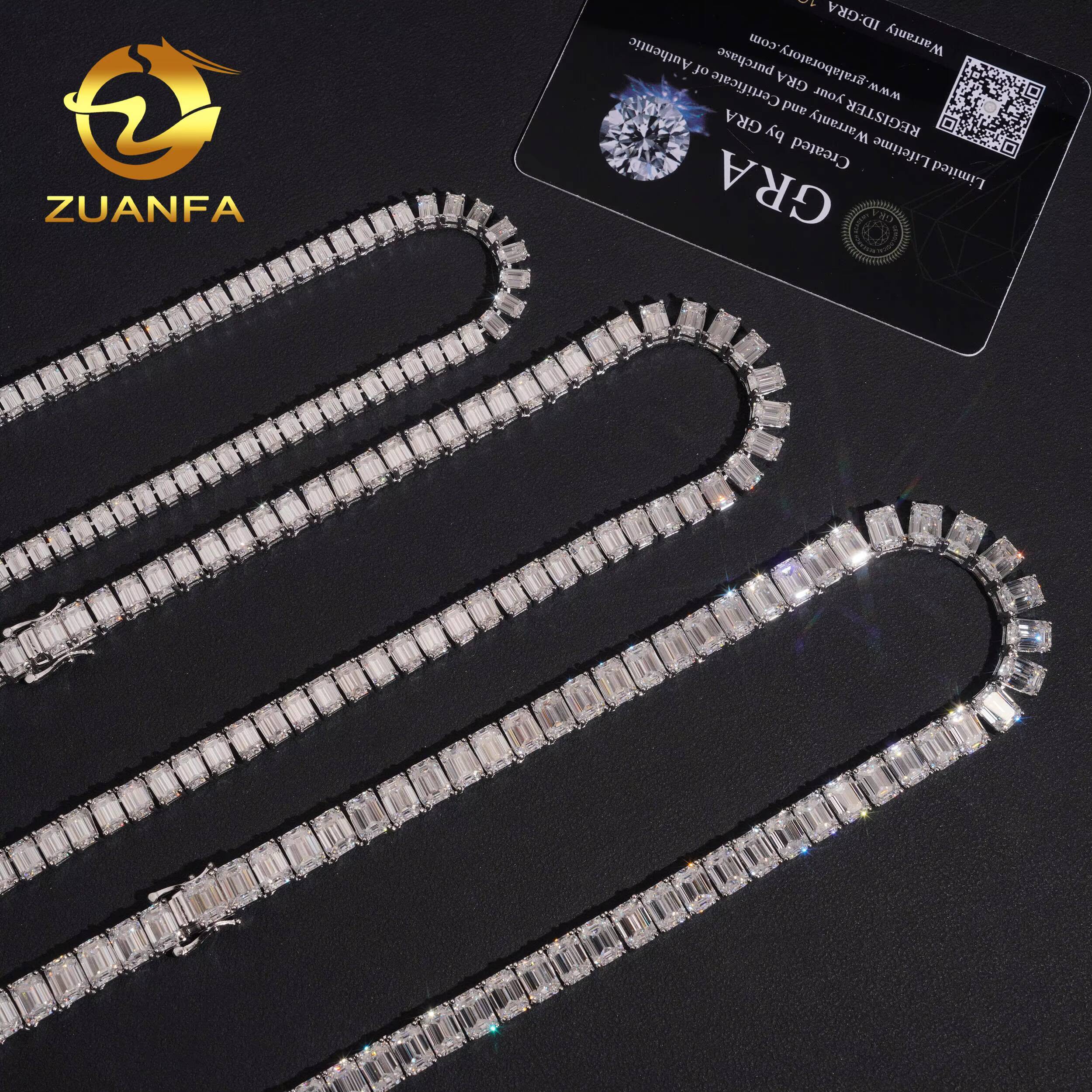 Fine Jewelry Emerald Cut Tennis Chain Moissanite Pass Diamond Test 925 Sterling Silver Gold Plated Luxury Tennis Chain