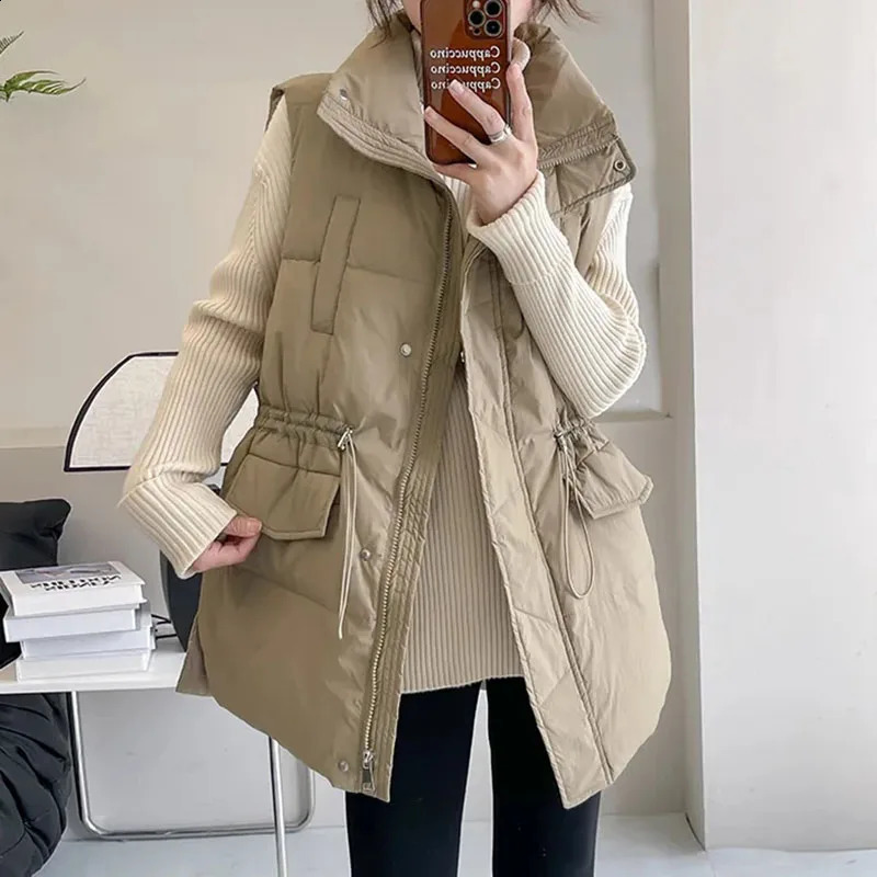2025Winter Parkas Korean Style Student Waistcoat Womens Outer Wear Sleeveless Down Cotton Vest Jacket Loose Elegant Vest Female 251027
