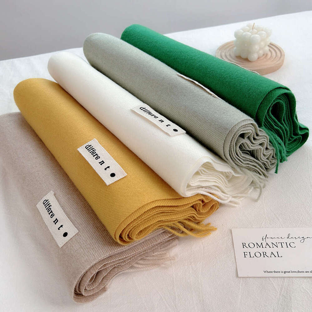 Women's Autumn Winter High-Quality Imitation Cashmere Feel Tassel Scarf Warm Single Shawl Japanese Korean Solid Color Neck Warmer