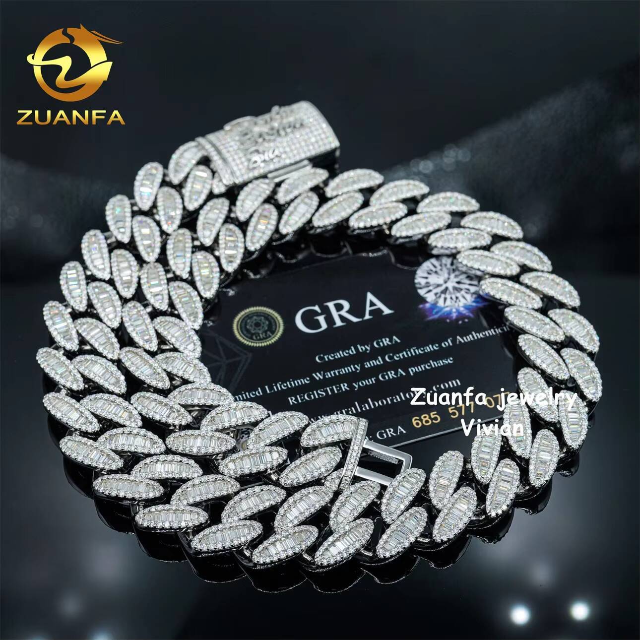 Custom Sterling Silver 925 VVS Diamond Moissanite Hip Hop Jewelry Iced Out Cuban Link Chain Necklace