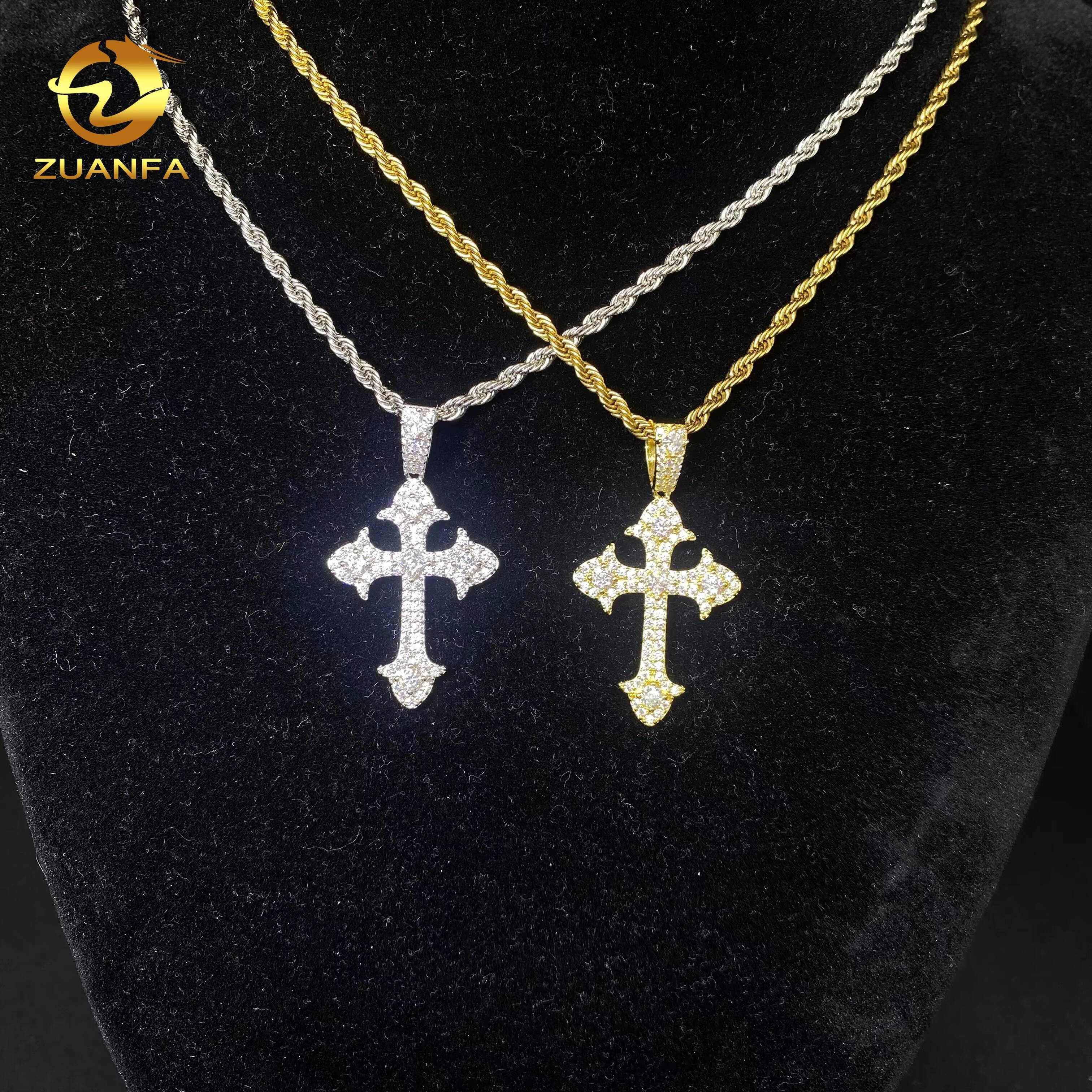 Ready to Ship Hip Hop Moissanite Jewelry Charm Pendants 925 Silver Iced Out VVS Moissanite Diamond Jewelry Cross Pendant