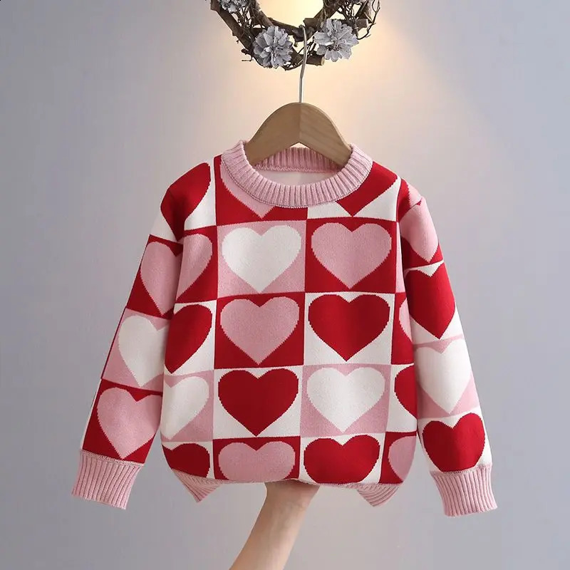 Girls Sweater Thickened AutumnWinter Fashionable Western Style Childrens Knitted Sweater Girls Top Sweet and Cute 251027
