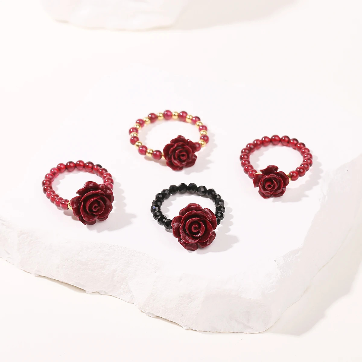 JD Natural Stone Garnet Bead Stretch Rings Women Fashion Elegant Handmade Gemstone Reiki Healing Finger Rings Jewelry Gifts 251023