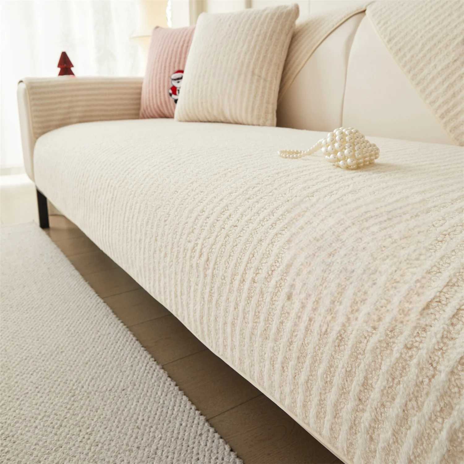 ic Stripe Jacquard Sherpa Sofa Cover Winter AntiSlip Couch Seat Cover for Living Room Sofa Towel Furniture Decor C251028