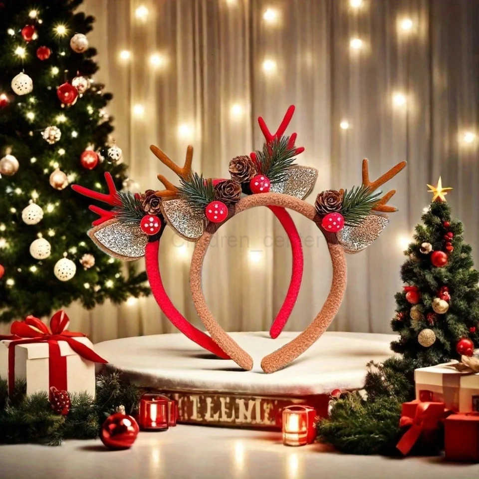 Disney Christmas Party Decorations: Disney Themed Holiday Accessories with Santa Hats & Rudolph Horns designer H251119