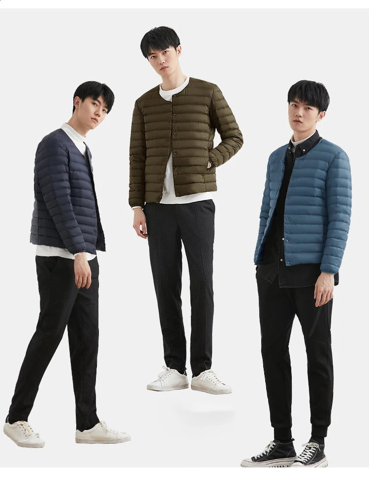 Mens Down Jacket Ultra Light 90 White Duck Men Warm Liner Windproof Round Neck Lightweight Button Midlayer 251015