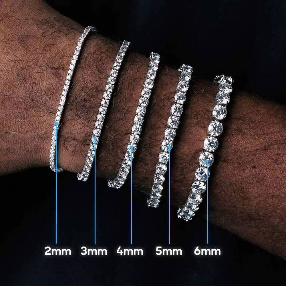 Top Sales for Men 925 Silver Moissanite Tennis Chain VVS Link Necklace with 3mm 4mm 5mm Diamond Chains Versatile Sizes