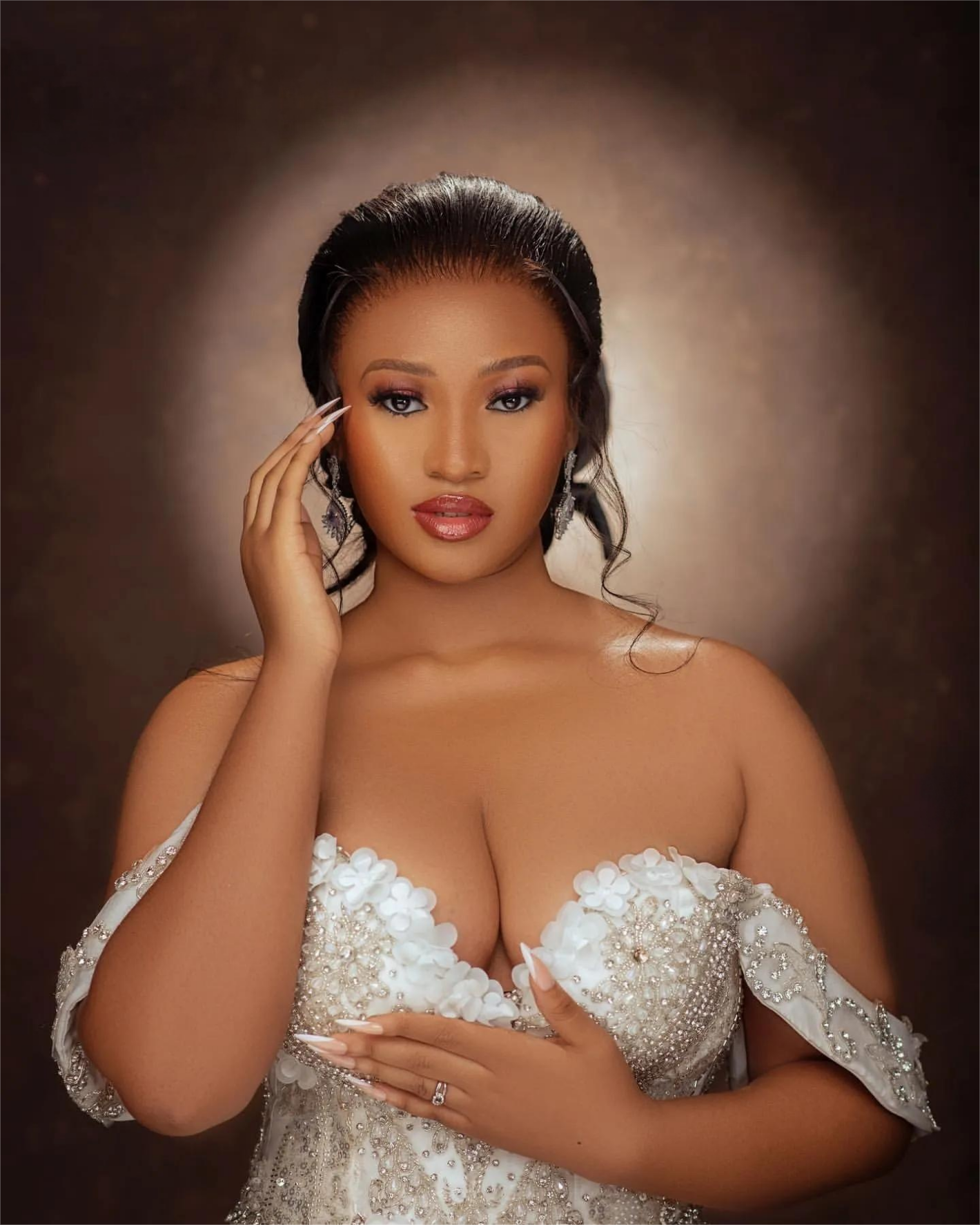 Aso Ebi Mermaid Wedding Dress in Ivory with Florals Beaded Crystals Tiers Satin and Stunning Design