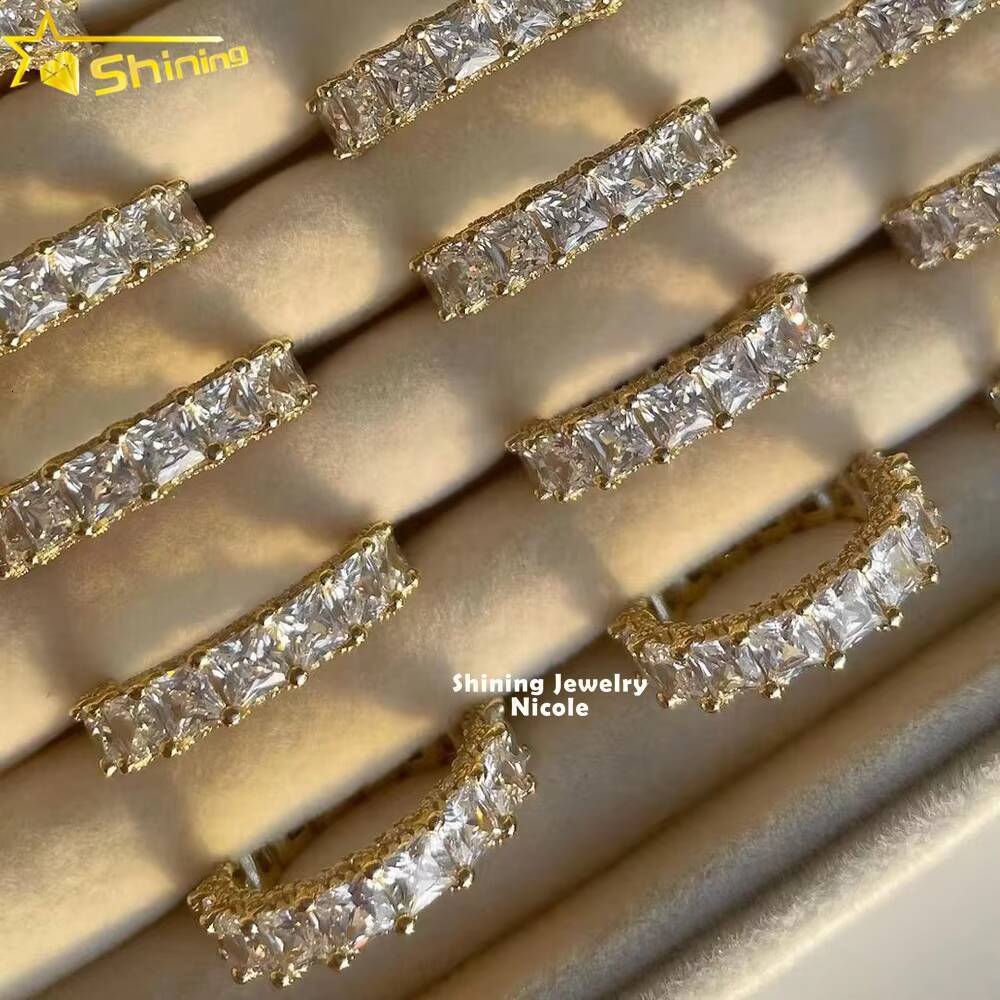 18k Gold Plated Engagement Moissanite Band Radiant Emerald Princess Cut Eternity Rings for Women