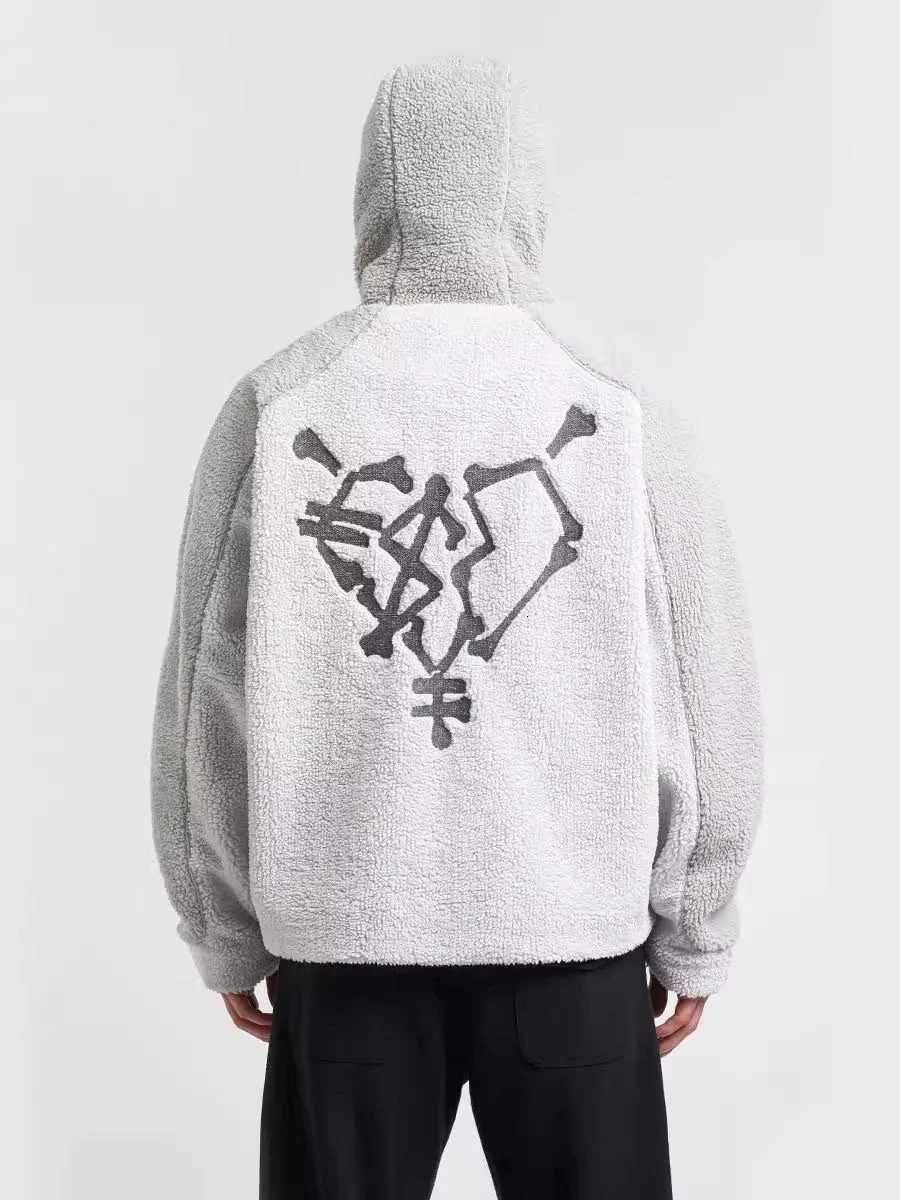 Casual Y2K Loose Lamb Wool Jacket Harajuku Streetwear Hiphop Zipper Hoodie sweatshirt Vintage Rock Goth Loose Punk EMO Jacket Y251028