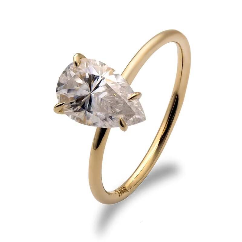 Customize Fine Jewellery 2ct Pear Cut 14K Gold Moissanite Engagement Ring