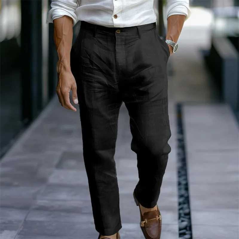 2025 Male Mens Casual Dress Linen Pants Solid White Gray Trouser Plus Size 3xl Mens Elegant Fashion Sweatpants Men Streetwear W251028