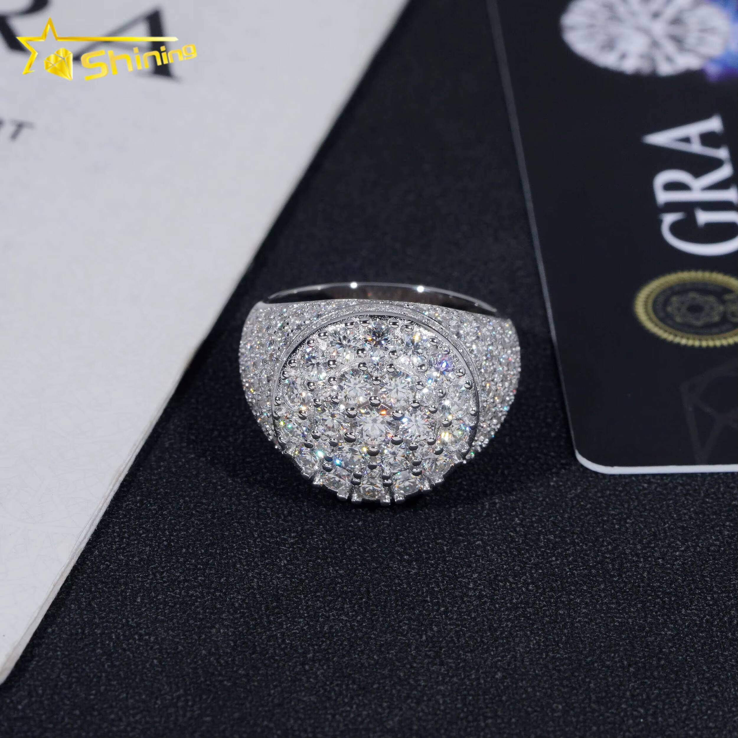 GRA Certified 925 Sterling Silver Gold Plated Hip Hop Jewelry Shining Iced Out Moissanite Diamond Ring for Men