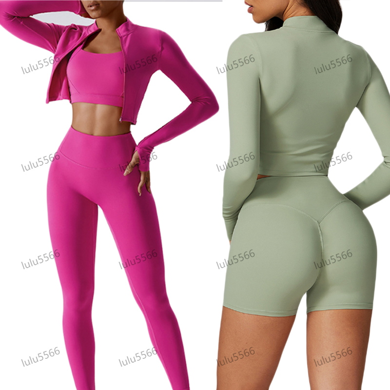 Yoga jacket workout sets Womens Outfit Three Pieces Suits Vest+Pants+Jackets Set Exercise Fitness Wear Running shorts Elastic Tracksuit gym clothes women