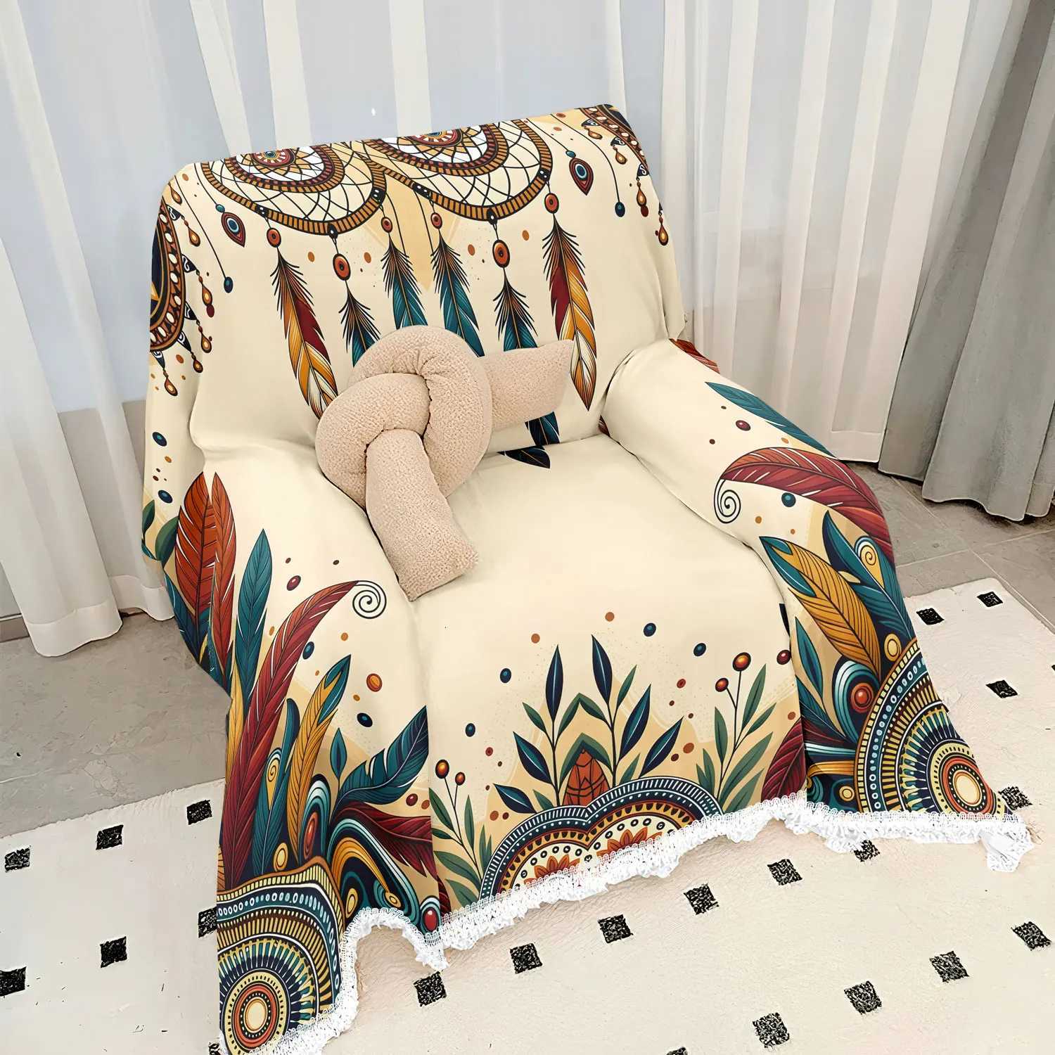 1234seater Bohemian style printed sofa towel home living room sofa cover cloth tassel edge design sofa cover washable C251028