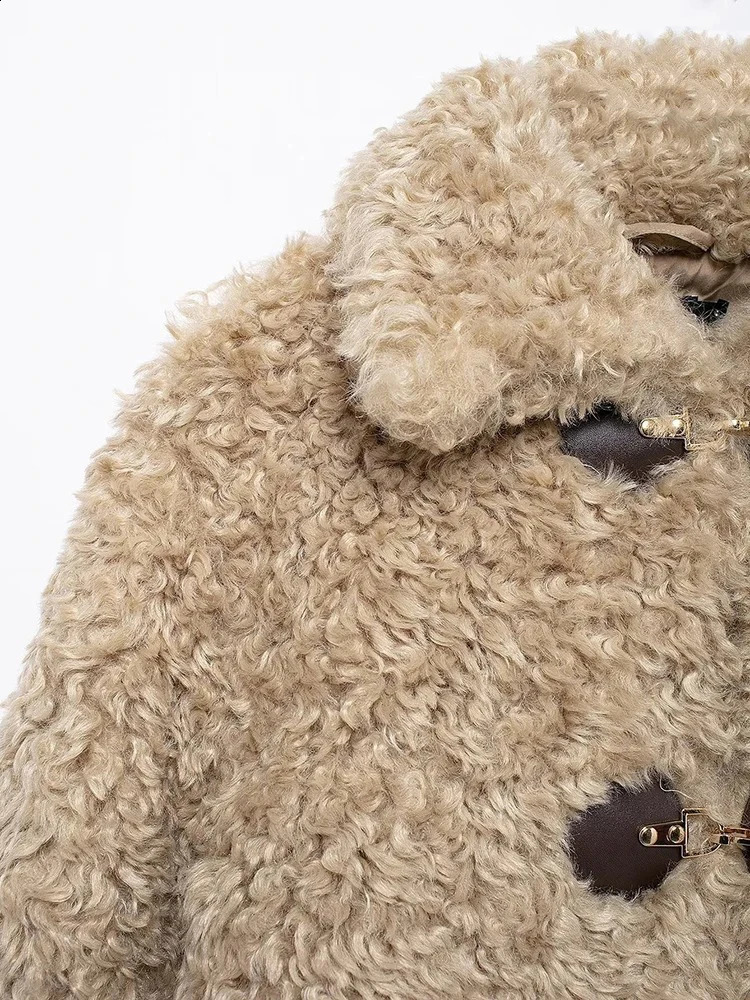 Womens Fashion Street Style Solid Color Long Sleeve Lapel Single Breasted Jacket Winter Padded Warm Teddy Jacket 251020