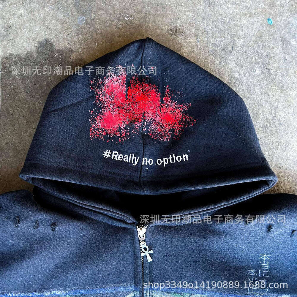 Street Trend Dark Style Vintage Print Pattern Winter Loose Hoodie