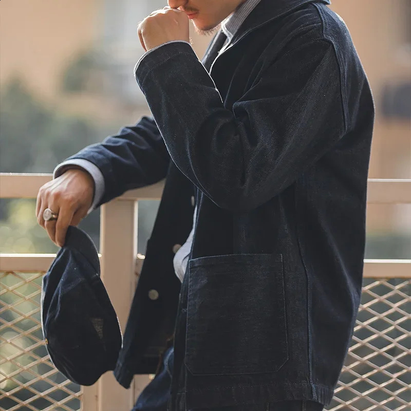 Maden Lapel Jeans Jacket 135 Oz Multi Pockets Coat Mens Vintage Deck Workwear Denim Shirts Quality Fashion Clothes For Male 251017