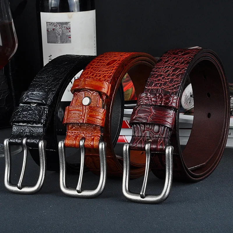 Fashion Solid Color Pattern Cowhide Belts for Men Retro Trend Business Leather Belt Clothing Accessories Gift 251027