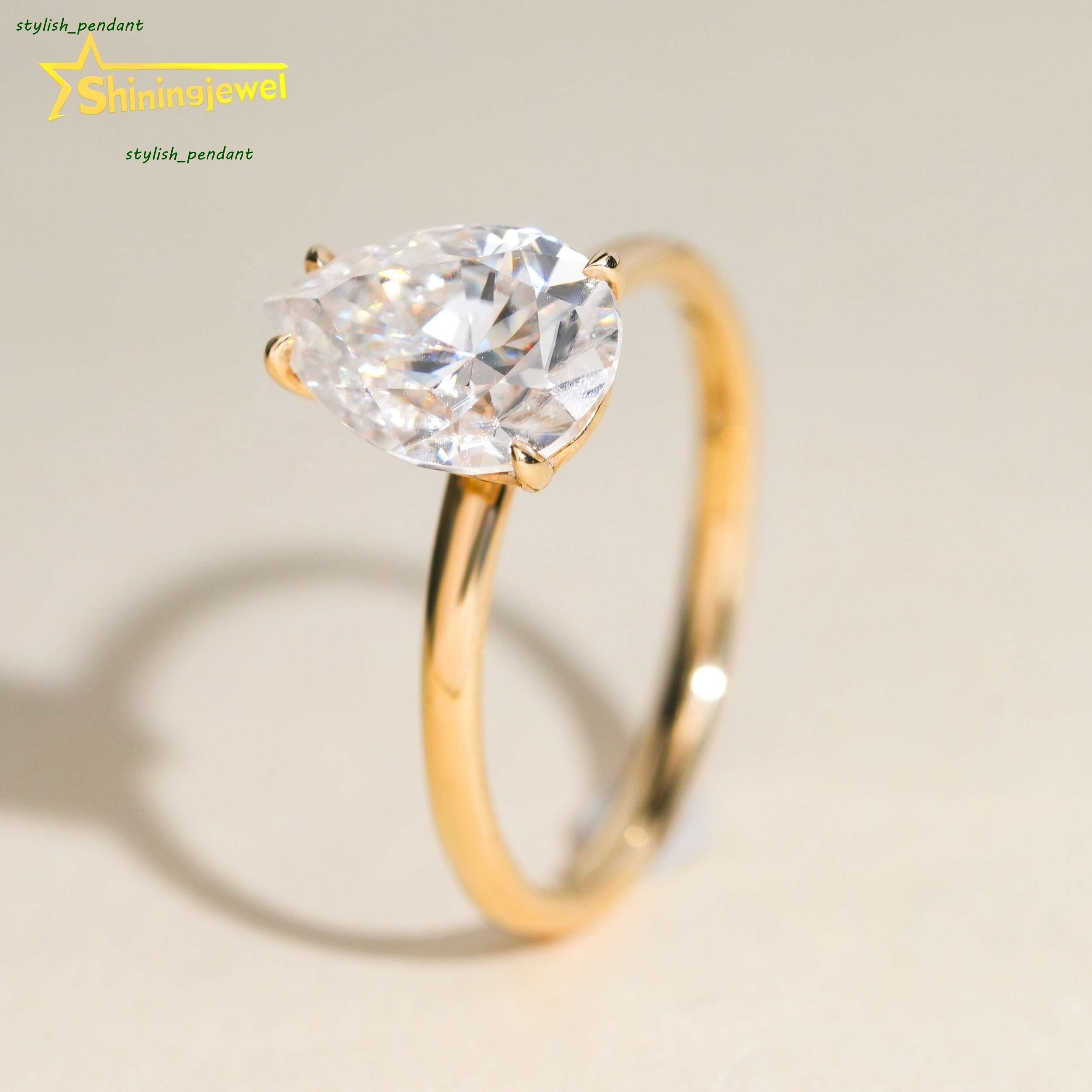 Romantic Elegant D Color Moissanite Diamond Pear Cut 2ct 14k Solid Gold Women Engagement Ring