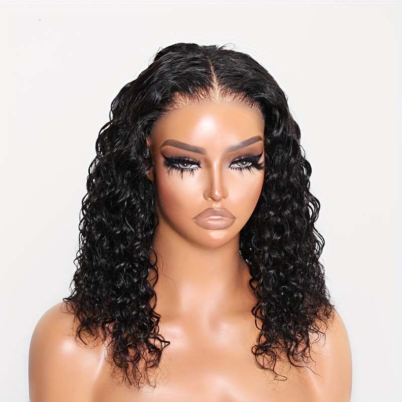 UNICE 13X4 HD Pre-Cut Lace Front Glueless Bob Water Wave Human Hair Wig - Density, Pre-Bleached Knots, Natural Looking Hairline, No Glue/Adhesive Need