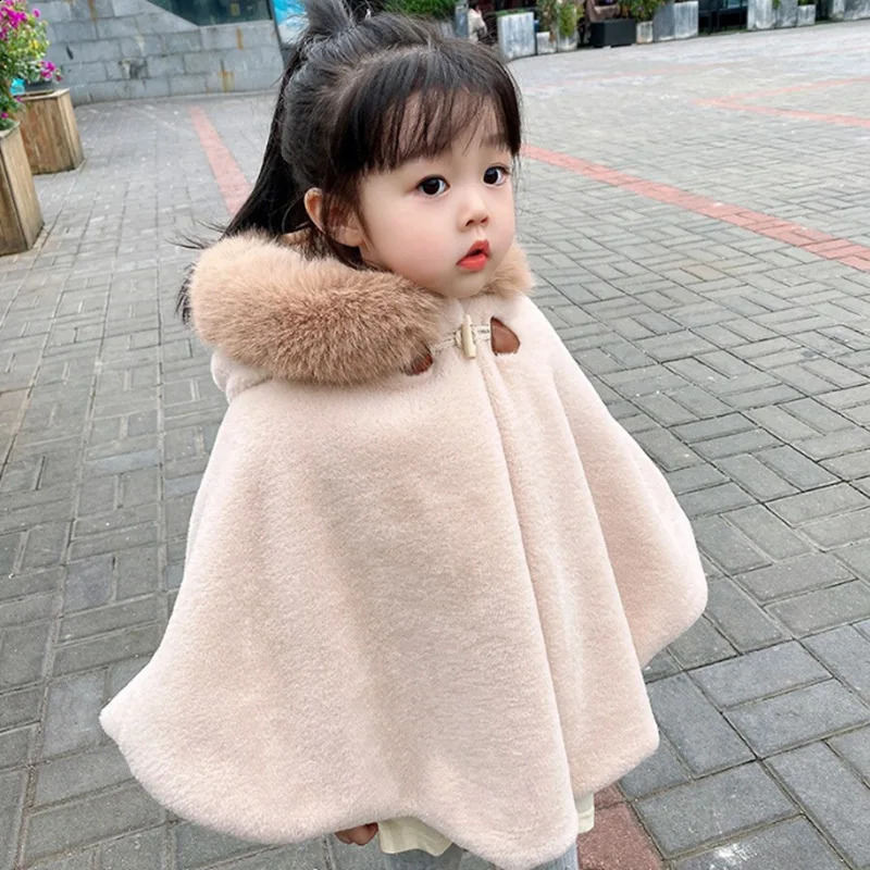 27 Years Old Baby Girl Cloak Faux Fur Winter Infant Toddler Child Princess Hooded Cape Fur Collar Baby Outwear Top Warm Clothes 251023