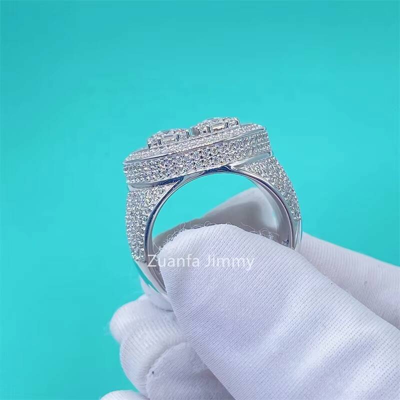 Fully Iced Out Trendy Style Personalized Baguette Moissanite Diamond 925 Sterling Silver Ring Gold Filled Rings for Men