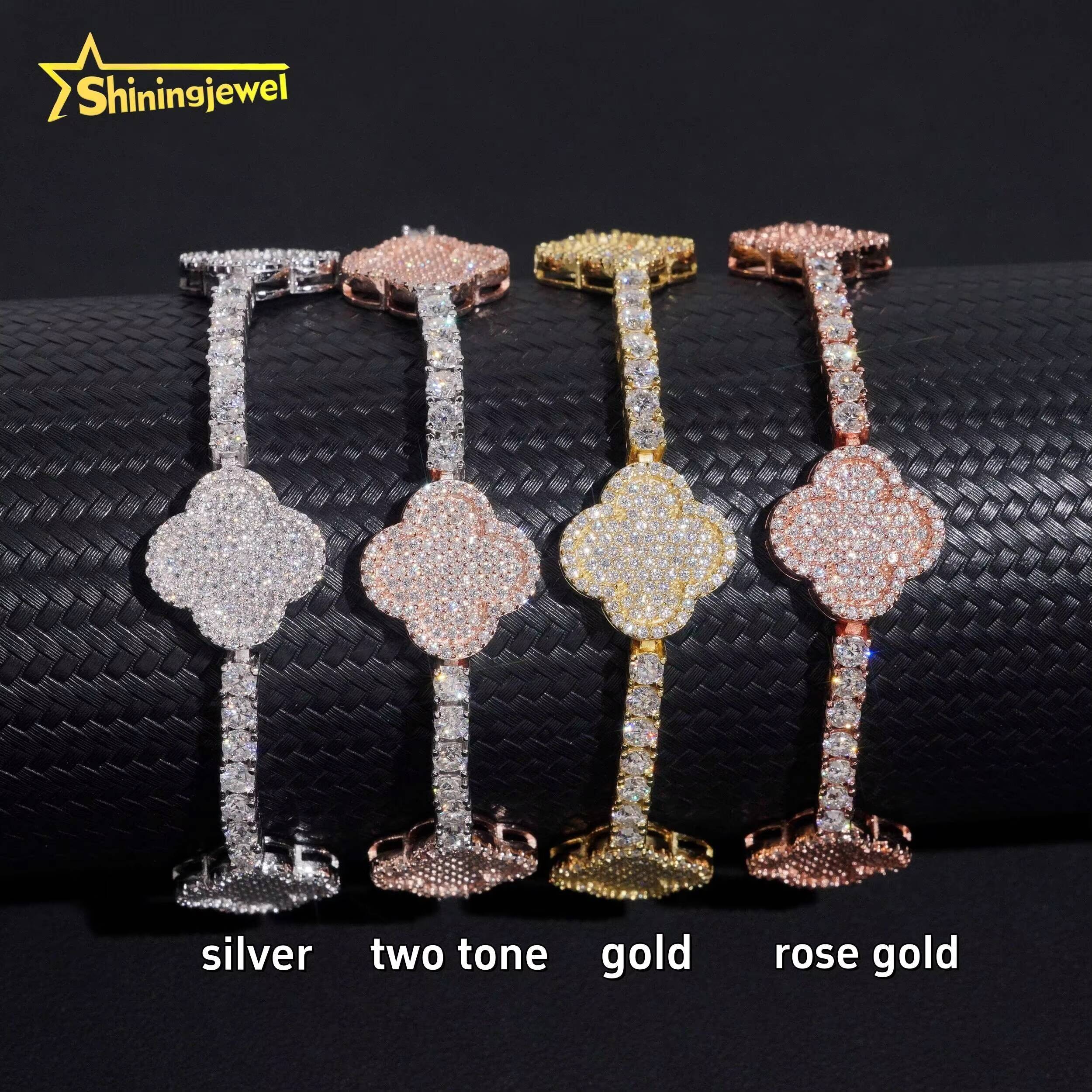 Hot Sale Pass Diamond Tester Fashion Jewelry 3MM Bracelet 925 Sterling Silver VVS Moissanite Diamond Tennis Clover Bracelet