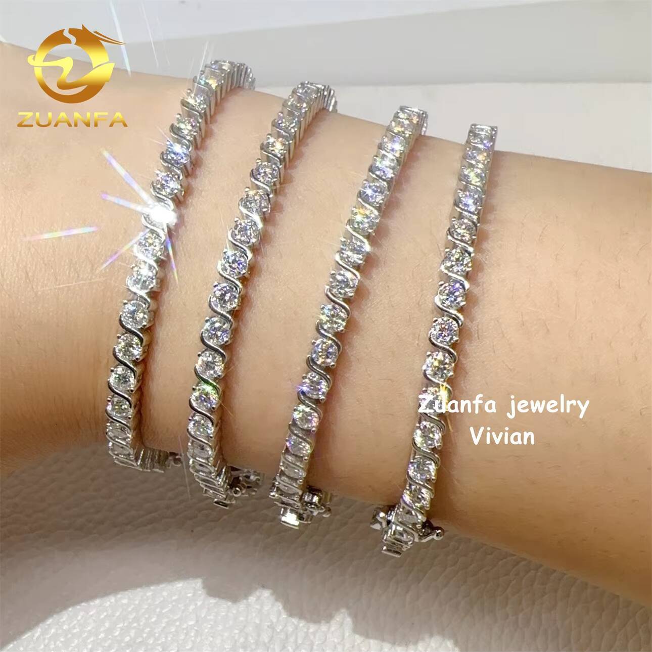 3mm VVS Moissanite Diamond Hip Hop Jewelry Iced Out 925 Sterling Silver Pass Diamond Tester Tennis Chain Bracelet