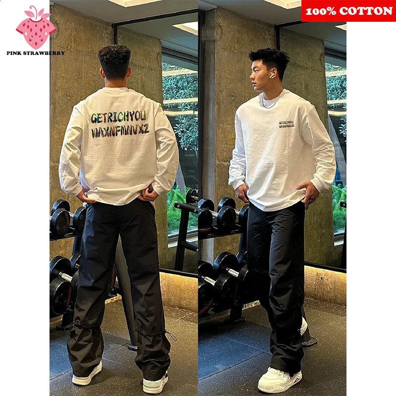 American Colorful Letter Print Tshirt Men Autumn 100 Cotton White ONeck Long sleeves Tee Casual Y2k Top Men clothing 251020