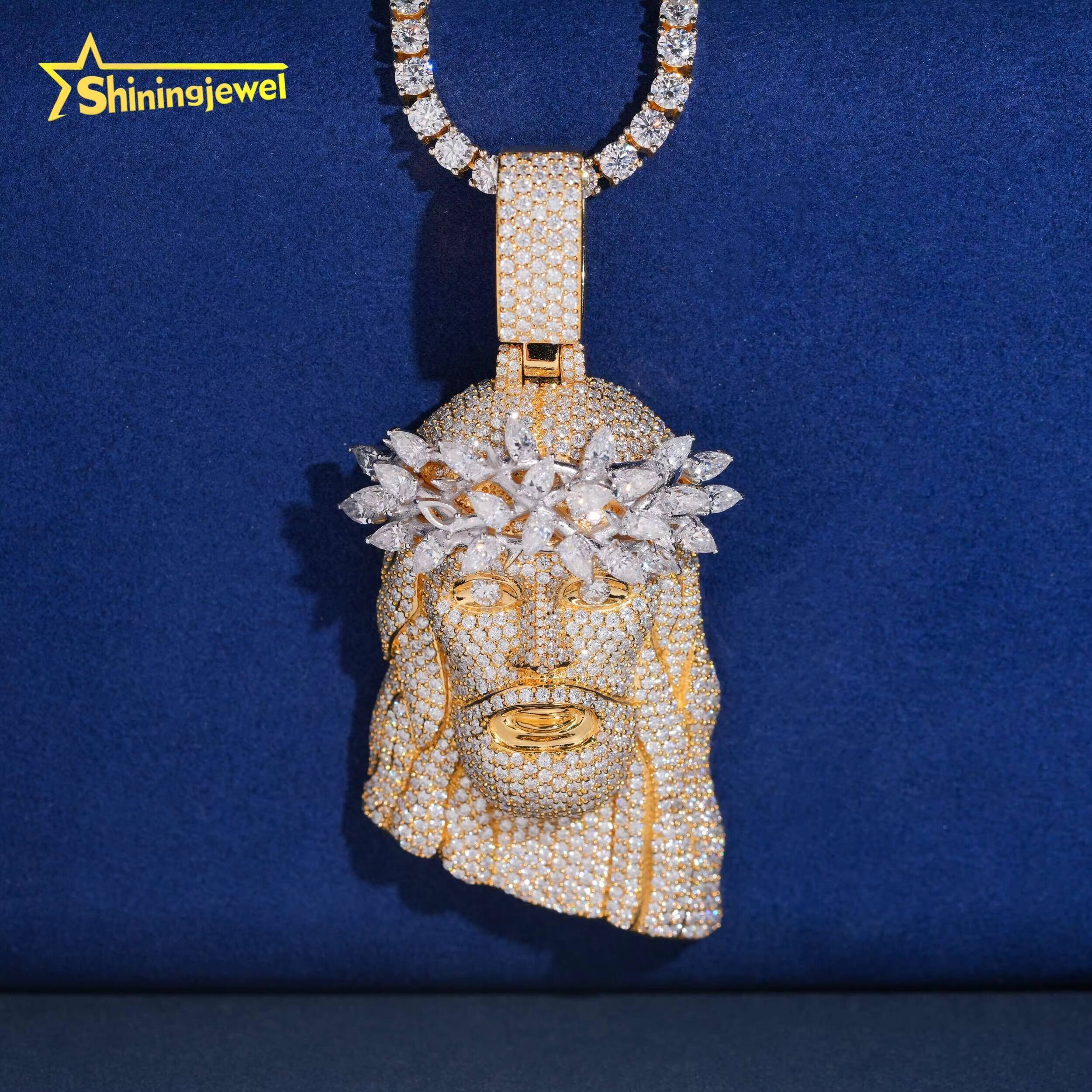 Rapper Jesus Piece Real Gold Plated 3d Face Portrait Hip Pop Pendant Real Gold Plated 925 Moissanite Jesus Pendant