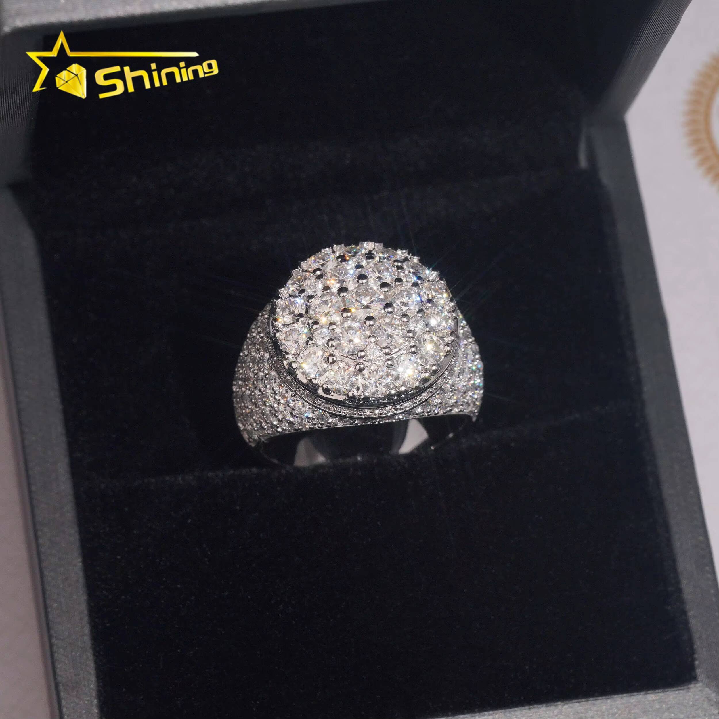 USA Local Stock Shipping Iced Out Hot Selling Moissanite Pass Diamond Tester Mens Ring 925 Silver VVS Moissanite Ring